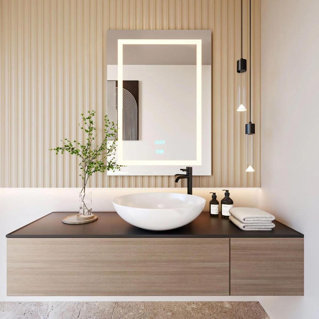 Tech Drive Bathroom Mirror with led Lights,Bathroom Vanity Mirror 20x28 inch, 4000K Dimmable Brightness Touch Switch Control and Time Display, Anti-Fog Wall Mounted Makeup Mirrors