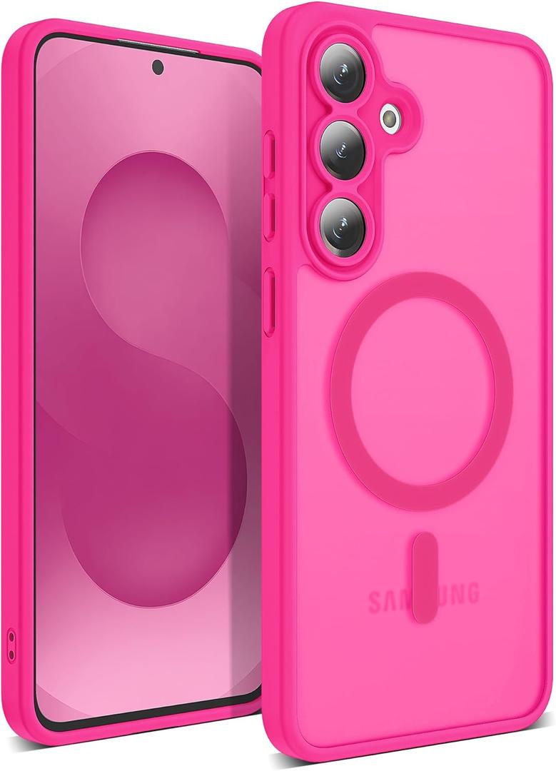 Compatible with Samsung Galaxy S25 FE,Compatible with MagSafe Transparent Clear Design Frame Matte Phone Case Shockproof Protective Cover for Women Girls Pink