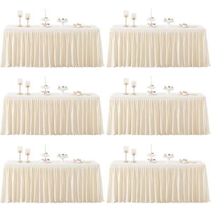 6 Packs Light Champagne Polyester Table Clothes for 6 Foot Rectangle Tables, Wrinkle Free Fitted Table Cover 6ft Stretch Tablecloths with Skirt for Parties Weddings Birthday Banquet Baby Shower