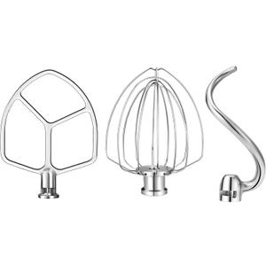 Stainless Steel Accessories for KitchenAid 5-6 Qt Bowl-Lift Stand Mixer, 6 Wire Whisk, Flat Beater and Dough Hook for 6 Quart Mixing Bowl, Fits KP26, KL26, KB26, KSM55/60, Dishwasher Safe, Heavy Duty