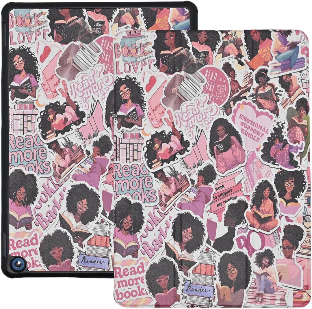 Case for All-New Amazon Kindle Fire HD 10 Tablet (13th Generation, 2023 Release) 10.1", Book Lovers PU Leather Trifold Stand Cover for Fire Tablet 10 2023, Auto Wake/Sleep, Black Girls