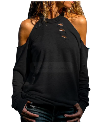 Women's Cold Shoulder Hoodie Cut Out Sweatshirt Pullover Casual Hooded Long Sleeve Top