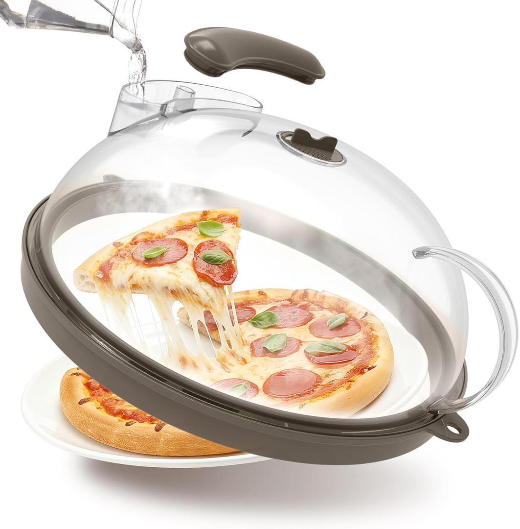 Microwave Splatter Cover with Water Steamer, Upgraded Microwave Cover for Food with Handle, Clear Plate Covers, Splatter Guard, Kitchen Essentials Gadgets, House Warming Gifts New Home, 10 Inch (Grey)