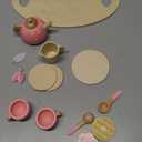 BUYGER Kids Wooden Tea Party Set for Little Girls Toddler Pretend Play Food Kitchen Accessories Princess Birthday Gifts for Ages 3 4 5 Years Old