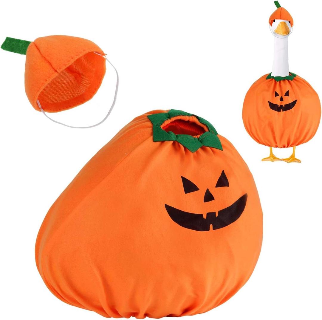 Halloween Pumpkin Goose Outfit, Porch Goose Outfits Yard Lawn Geese Statue Costume Clothes 23" Plastic Geese Duck Clothing Hat Set for Outdoor Patio Garden Decorations