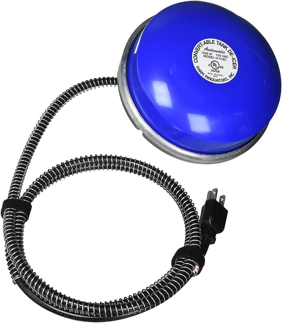 Farm Innovators H-418C Cast Aluminum 1250 Watt Convert-Able Floating and Submergible Tank De-Icer with Chew Proof Cord and Self Regulating Thermostat (Metallic)