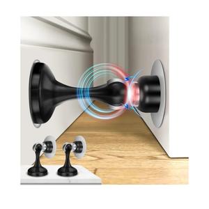 Crosize Magnetic Door Stoppers 2 Pack, Stainless Steel Door Stops, Wall-Mounted and Floor Mounting Metal Doorstops, Door Holder Keep Door Open, No Drilling Door Stop with Adhesive Tapes, Black