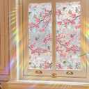 Runtoo Window Privacy Film Rainbow Cherry Blossom Flower Window Clings 3D Decorative Vinyl Stained Glass Butterfly Floral Decals Static Cling Sticker Non-Adhesive, 15.75 x 40 inches