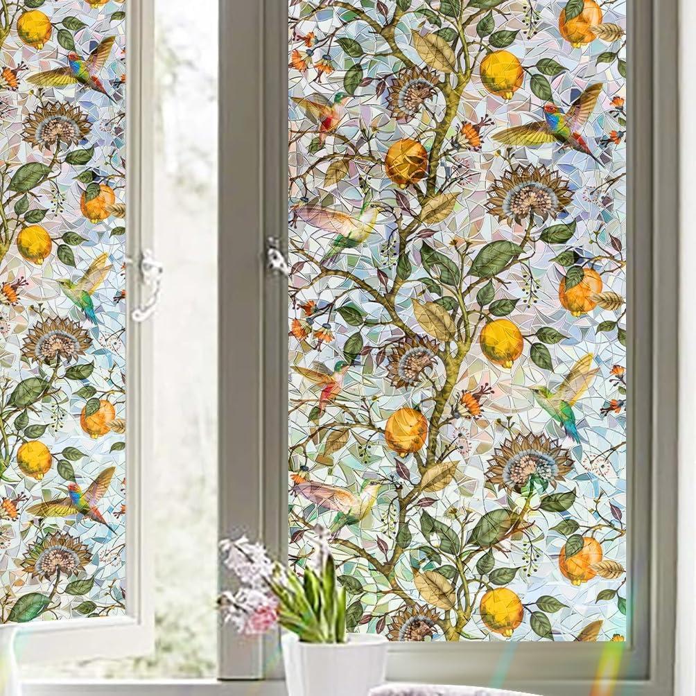 Window Privacy Film Stained Glass Films Window Clings with Rainbow Effect, Room Decor Static Cling, Decorative Blackout Tint for Home,Bathroom, Door & Car Skylight Shade Stickers(31.5 x 78.7 Inch)