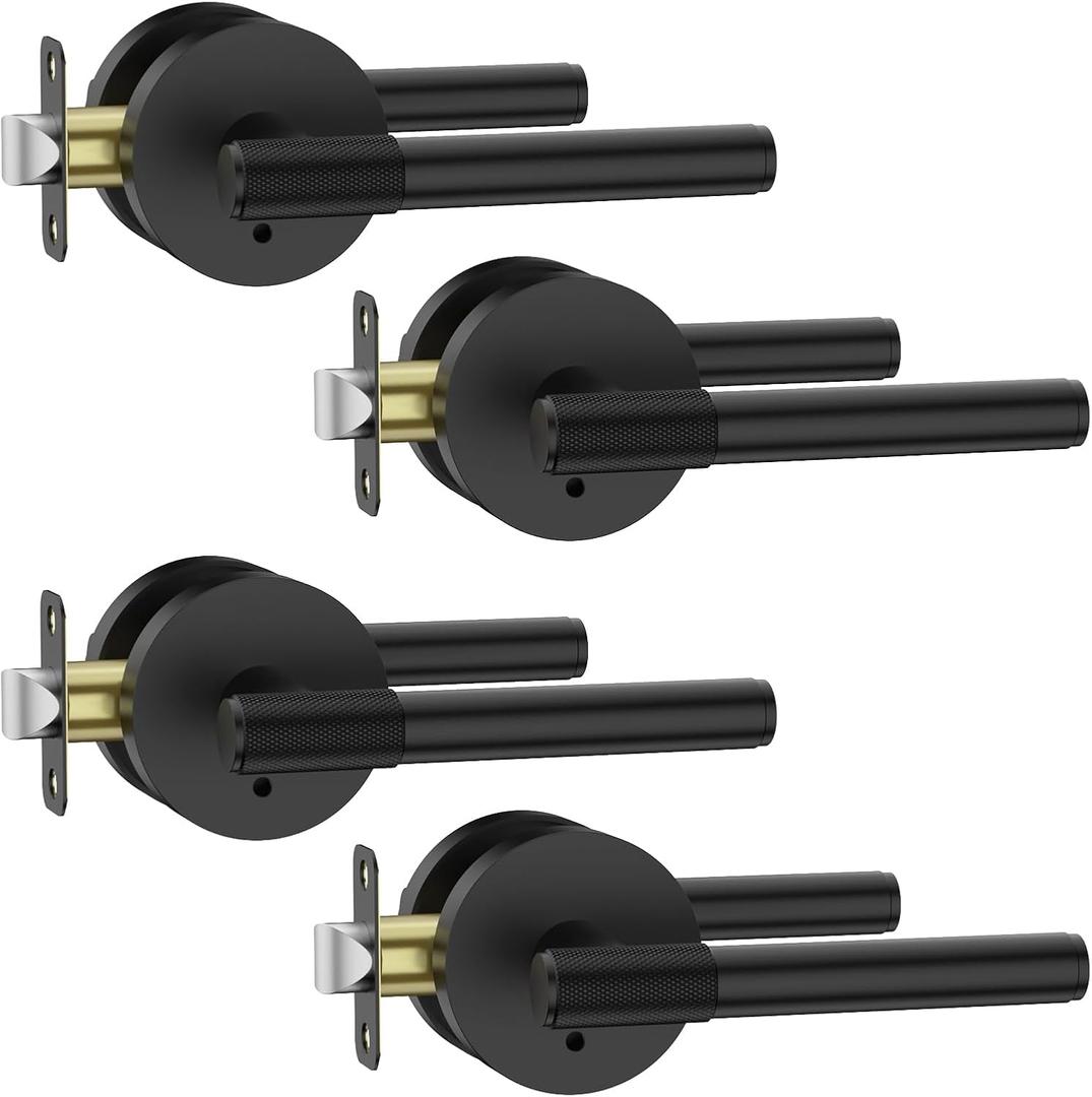 Asidrama Pack of 4 Privacy Door Handles with Lock, Black Door Handles Interior for Bedroom or Bathroom, Heavy Duty Door Lever with Reversible Interior Door Handle for Left Right Sided Doors