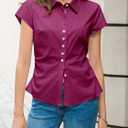 Cicy Bell Womens Summer Button Down Shirts Short Sleeve Petite Blouses Tops | Slim Fit, Casual Dressy, Ruched, Going Out (Purple, S)