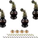 LC LICTOP Eucalyptus Wood Furniture Legs Wood Sofa Legs Replacement Round Gourd Wooden Turned Feet with Caster Wheels Height 120mm/4.72", 4PCS