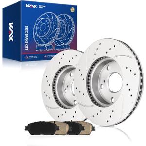 KAX Front Brake Kit, Drilled and Slotted Brake Rotors, Ceramic Brake Pads | Fits Toyota Tacoma 2005 2006 2007 2008 2009 2010 2011 2012 2013 2014 2015 (5-Lug), Automotive Replacement Brake Kit (31428-D906)
