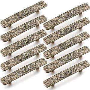 10 Pcs Vintage Bridge Cabinet Drawer Pulls 3" Hole Center Antique Drawer Pulls Bronze Peony Solid Cast Vintage Cabinet Handles with 20 Screws for Kitchen Cabinets Cupboard Closet