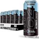 C4 Ultimate Sugar Free Energy Drink 16oz (Pack of 12) | Arctic Snow Cone | Pre Workout Performance Drink with No Artificial Colors or Dyes (EXP 09/17/26)