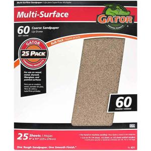 Gator 9" x 11" Multi-Surface Sanding Sheets, 60 Grit, 25 Pack