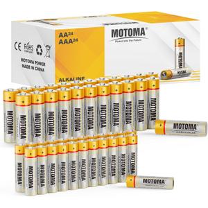 AAA and AA Alkaline Batteries, 24 Double A and 24 Triple A Batteries, Long Lasting Power Batteries for Household Electronic Devices, Toys, Clocks (Non-Rechargeable)