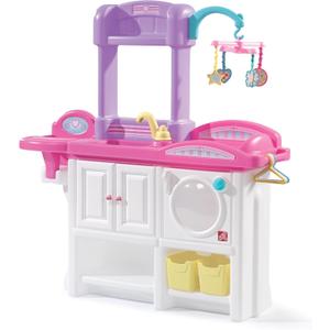 Step2 Love & Care Deluxe Baby Doll Nursery Playset for Kids, Compact Changing Station & Crib, Made of Durable Plastic, Includes Toy Accessories, For Toddlers 2-6 Years Old, Pink