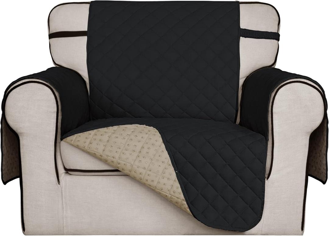 ISSUNTEX Super Anti-Slip Couch Covers for 1 Cushion Couch Sofa, Water Resistant Sofa Cover Quilted Sofa Slipcover Furniture Protectors for Dogs, Pets, Kids (Chair, Black)