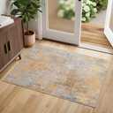 Entryway Rug 2x3 Beige Gold Door Mat Indoor Entrance 24x36, Washable Small Throw Rugs for Kitchen Floor, Entry, Front Door, Bedroom Bedside, Non-Slip Low Pile Stain & Fade Resistant, Abstract