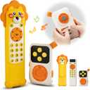 Montessori TV Remote Toys with Silicone Case & MP3, Teething Baby Toys 18 Months with Light & Sound for 1 2 Year Old, Car Seat Airplane Travel Infant Toddler Birthday Gifts Boys Girls