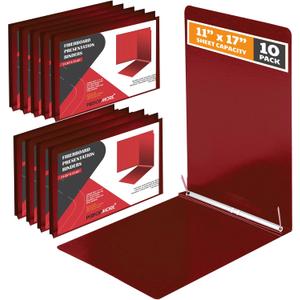 Performore 10 Pack of 11x17 Inch Landscape Pressboard Presentation Binder Folder, Red Fiberboard Report Cover with Metal Prong Paper Fastener for Document Storage, Proposals, Transcripts
