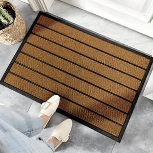 Front Door Mat for Outdoor Entrance: All Weather Durable Welcome Mat for Indoor Entryway, Patio, Garage, Porch - Thin Absorbent Dirt Trapper Doormat - Weatherproof, Easy to Clean - 30" x 17", Brown