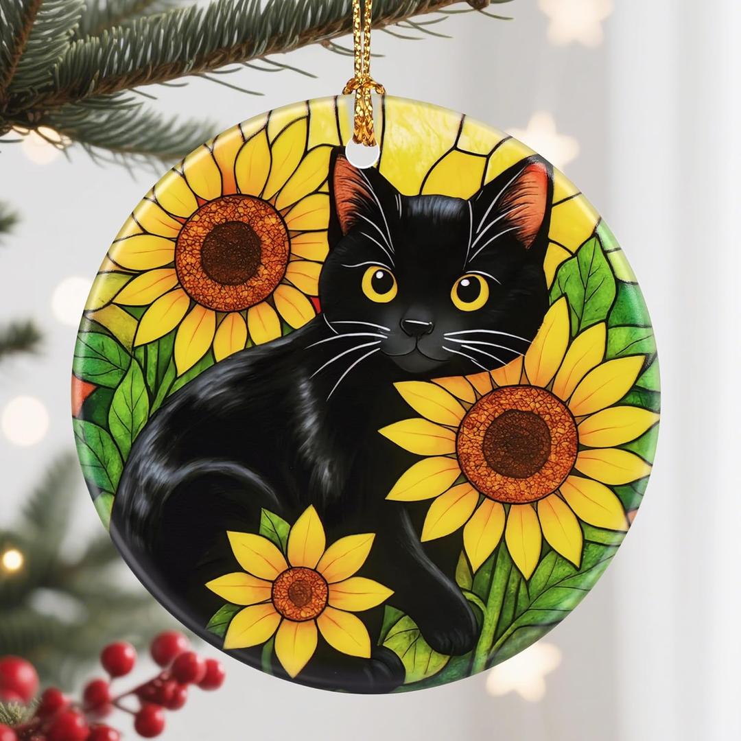 4 x Christmas Ornament, Christmas Decoration, Ceramic-Style Black Cat Ornament, Heirloom Keepsakes, Holiday Ornaments, Holiday Presents, Unique Xmas Gifts, Gift Exchange Ornaments, Gift Idea
