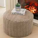 Asuprui Pouf Ottoman Stuffed Round Modern Foam Filled Ottoman Foot Rest Poufs for Living Room Chair Decorative Boho Foot Stool for Wedding Christmas Party (Light Brown)