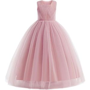 Flower Girls Formal Wedding Dress for Tulle Party Bridesmaid Pageant Princess Kids Birthday Prom Ball Gown (6-7 Years, Dusty Pink)