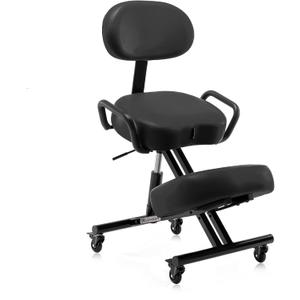 Ergonomic Kneeling Chair with Backrest, Improve Posture, Thick Cushions, Locking Wheels for Home & Office, AKONI 512B (Black), 16in x 12.5in x 25in