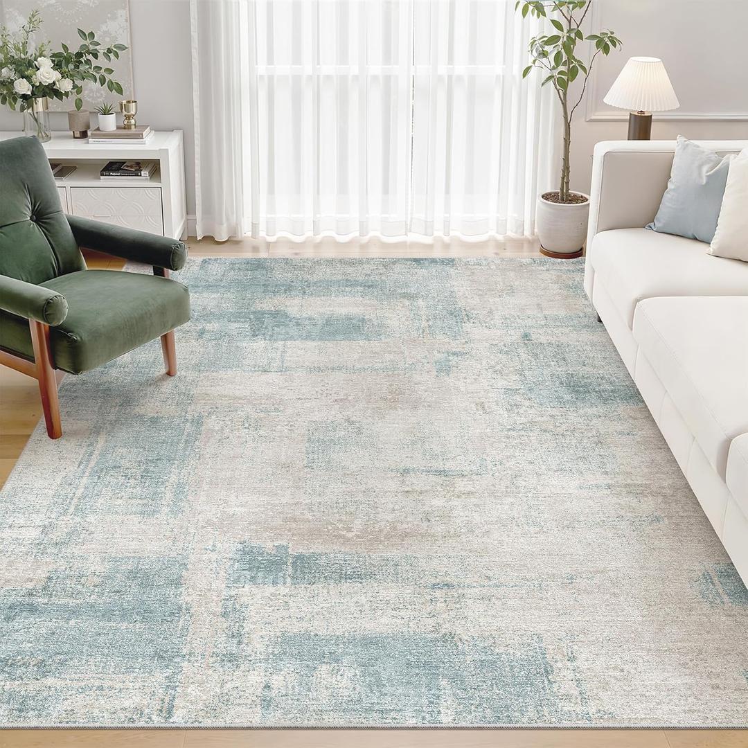 zesthome 5x7 Area Rugs - Stain Resistant Washble Rug, Modern Abstract Rugs for Living Room, Bedroom, Super Soft Area Rug, Low Pile, Entryway Rug (Blue, 5'x7')