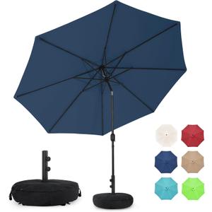 Sundale Outdoor 9FT Patio Umbrella with Sand Bag Umbrella Base, Outdoor Umbrella with Tilt and Crank, Navy
