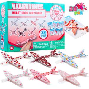 JOYIN 28 Pack Valentine's Day Greeting Cards with Foam Airplanes, Valentine Classroom Exchange, School Gift Exchange Game Prizes (Mixed)