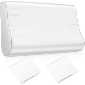 Breling 2 Pcs 20 x 12 in Imitated Silk Pillowcase for Memory Foam Neck Satin Pillow Case for Contoured Support Pillow Wave Shape, White