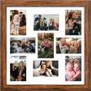 17x17 Picture Frame Display 9 opening 4X6 Picture Frame Collage,Multi Photo Frame with Mat,Plexiglass,Wall Mount Decor,Carbonized Brown Wood Grain