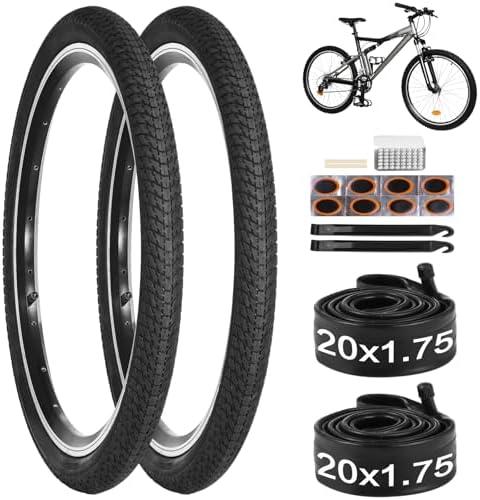 yeesport 20 Inch Bike Tire, 2 Pack 20x1.75 Bicycle Tires & 20x1.5-1.75" Bike Tubes with Repair Kit, 20x1.75 Mountain Bike Tire Replacement, Rubber Tires for MTB Off-Road Bike