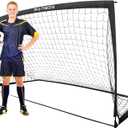 RUNBOW 9x5 FT Kids Soccer Goal with Carry Bag, Portable Folding Soccer Net for Backyard Training, Indoor/Outdoor Use for Youth and Adults (Black)