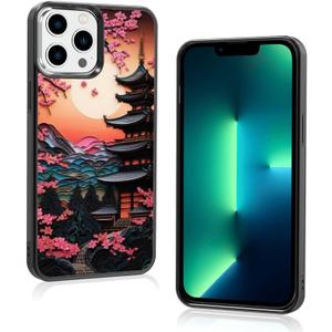 TARDAY Japanese Phone Case Japan Anime Cherry Blossom Compatible with iPhone 13 Pro Max Black