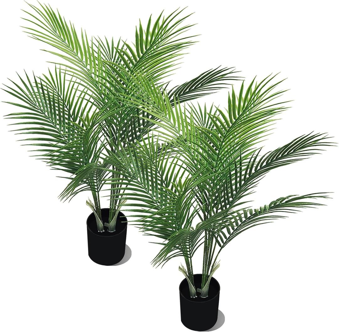 Artificial Palm Plant 2.7FT Fake Palm Tree with 12 Trunks Perfect 32 inch Faux Tropical Palm Plants in Pot for Indoor Outdoor House Home Office Garden Modern Decor Housewarming Gift (2Pack)