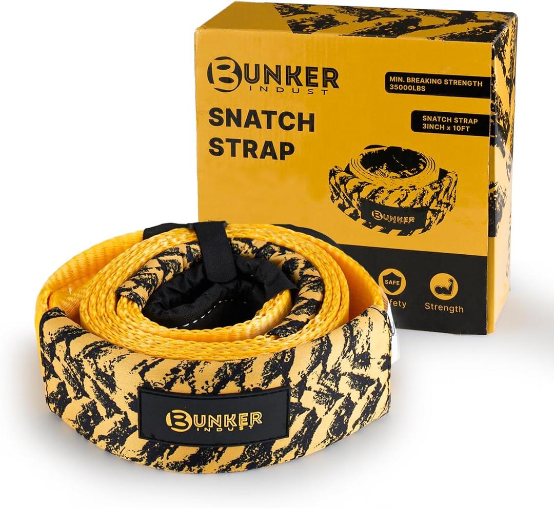 BUNKER INDUST Heavy Duty Tow Strap, 3" x 10ft Tree Saver Winch Strap 35,000 lbs Recovery Straps - Emergency Vehicle Off Road Towing Rope (Bag Not Include)