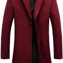 Tanming Mens Black Trench Coat Notched Lapel Single Breasted Long Peacoat Overcoat (X-Large, Red)