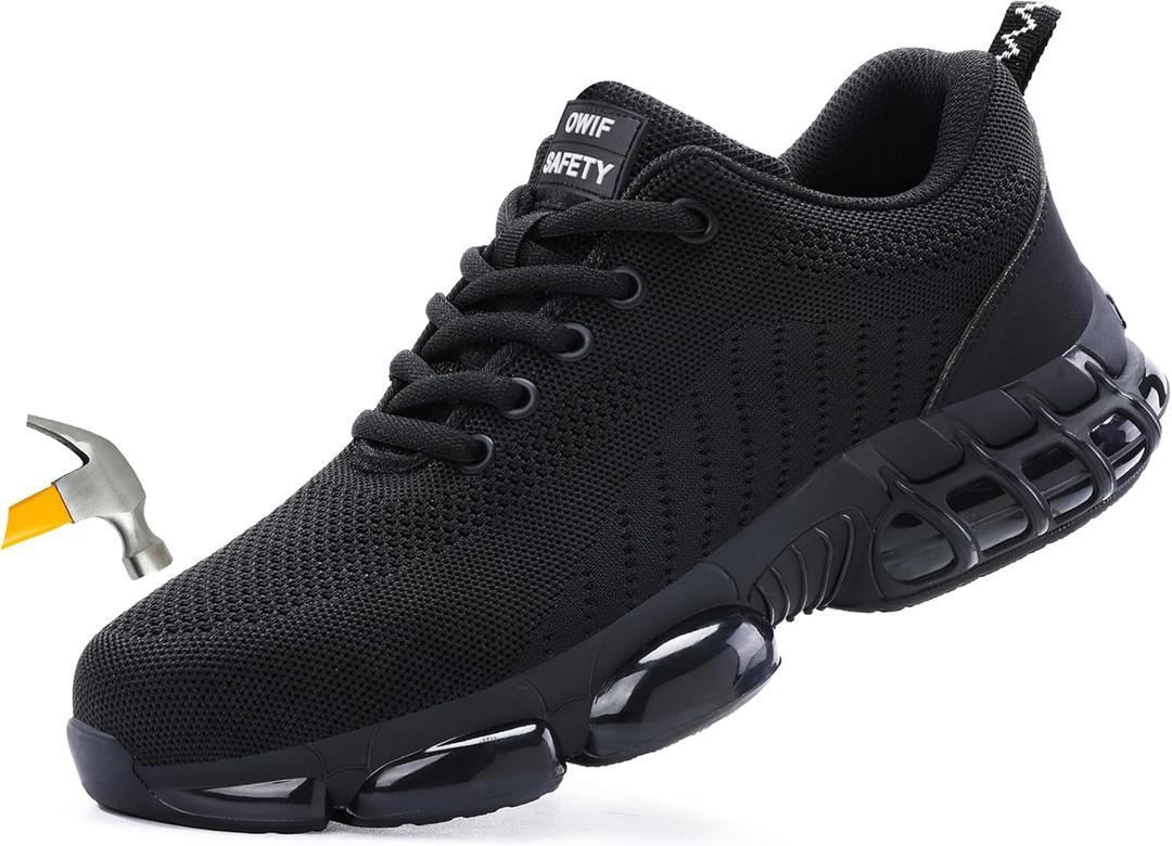 Steel Toe Work Shoes for Men Women Comfortable Lightweight Safety Composite Toe Construction Walking Shoe (8.5 Women/7 Men, Black)