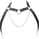 Leather Chest Harness Gothic Body Chain Belt Punk Shoulder Straps Ring Adjustable Buckle for Men Clubwear Costume (Black)