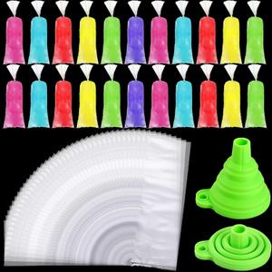 Boao 400 Pieces Ice Lolly Bags Disposable Ice Lolly Mold Plastic Candy Freeze Pop Bags with Silicone Funnel for Making Yogurt Candy (3 x 10 Inch)