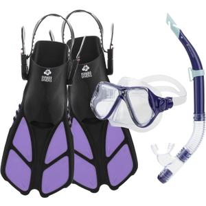 Hawaii Divers Manta Ray Adult Snorkel Set - Premium 2-Window Tempered Glass Snorkel Mask with Silicone Mouthpiece, Snorkeling Gear for Adults
