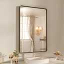 WEER 24x36 Inch Bronze Bathroom Mirror for Vanity, Brushed Bronze Metal Frame Rounded Rectangle Mirror with Tempered Glass, Anti-Rust (Horizontal/Vertical)