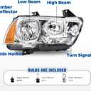 Headlight Assembly w/Bulbs Compatible with 2011-2014 Dodge Charger OE Halogen Headlamp Chrome Housing Amber Reflector Replacement Driver and Passenger Side
