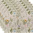 Wildflowers Placemats Set of 6,Vintage Garden Plants Herb Flower Botanical Table Mats Non-Slip Heat Resistant Washable Placemat for Party Kitchen Dining Table Decoration Indoor Outdoor