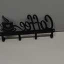 Aimto Black Metal Wall Mounted Coffee Mug Holder, with 4 Hooks and Metal Sign Modern Coffee Sign for Kitchen, Bar Station Accessories Decor